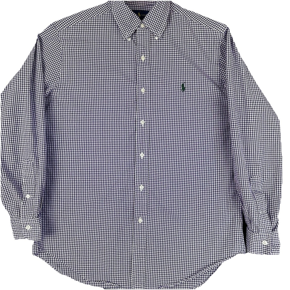 Ralph Lauren 15.5  32x33 L Button Down Shirt Purple Gingham Check L/S Polo Pony